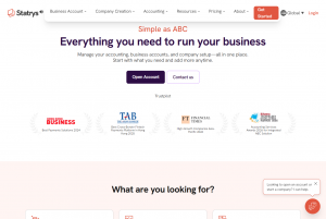 Statrys homepage offering business accounts, company setup, accounting, and cross-border payment services.