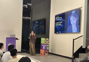 Karen Pearl Pabilando, Software Engineer at Tutorials Dojo, teaches attendees how to use Google AI Studio during an AI learning session, presenting practical AI tools and workflows to a live audience.