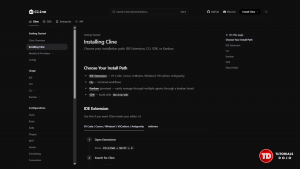 The Cline extension page inside the VS Code editor, highlighting the blue 'Install' button next to the extension icon.