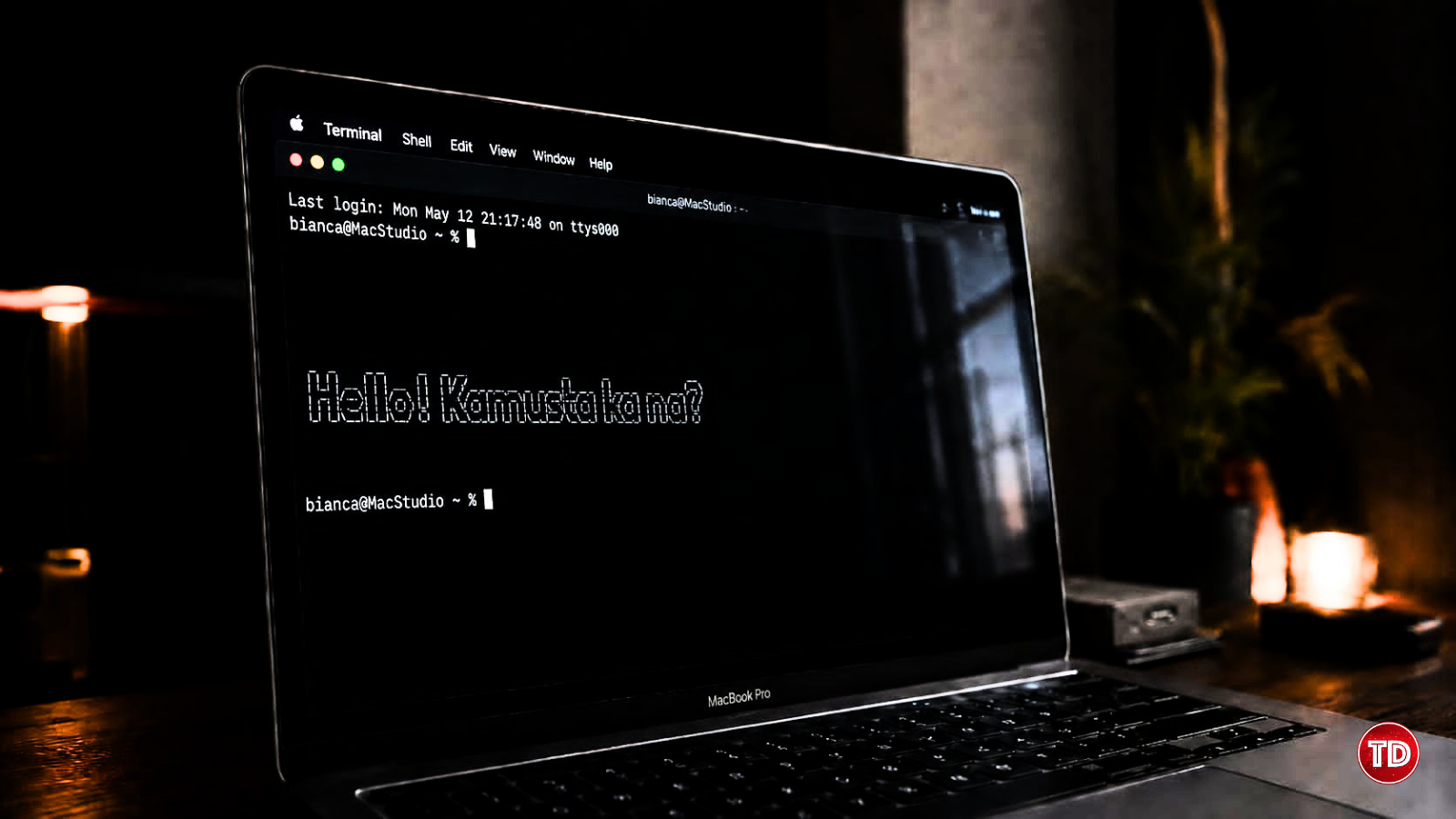 A LLM terminal running on Macbook pro in a dimly lit room at 80 degree image capture
