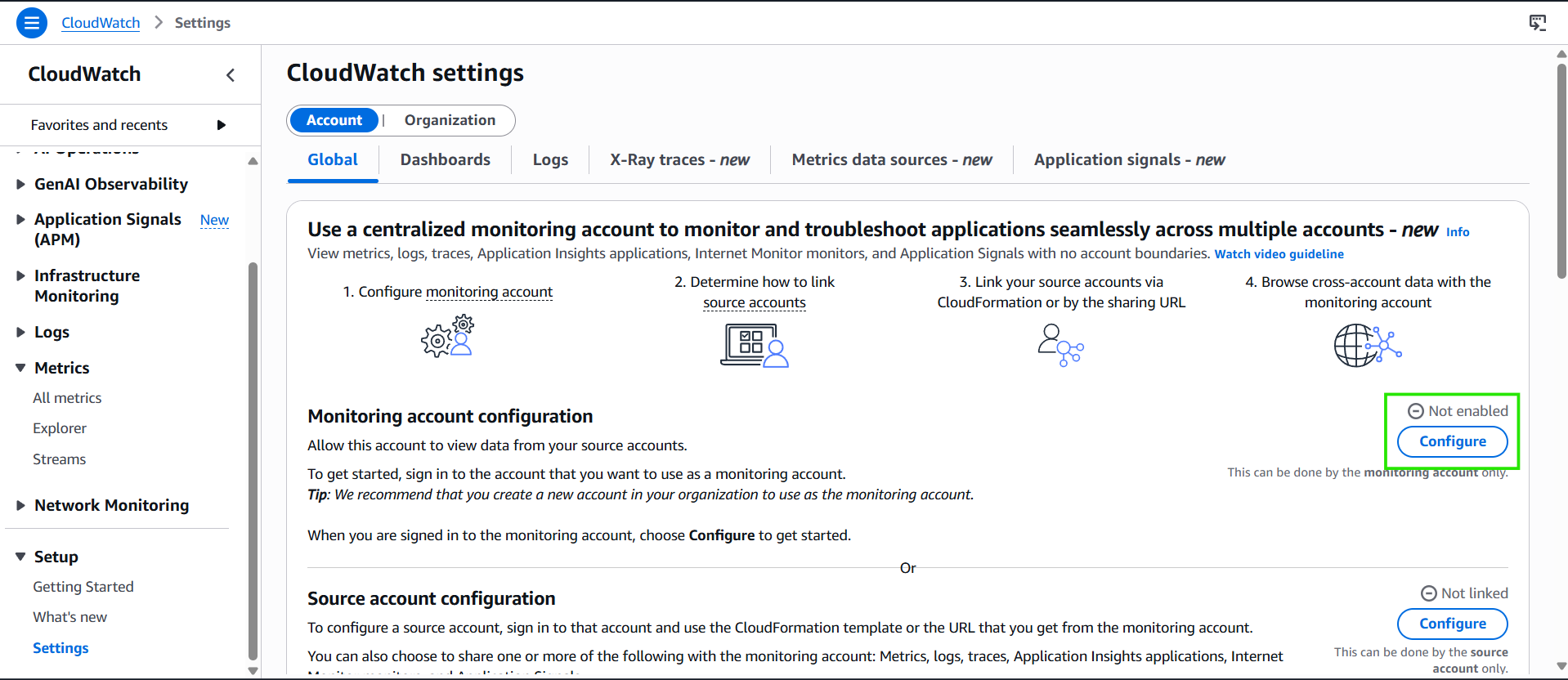 Monitoring account configuration
