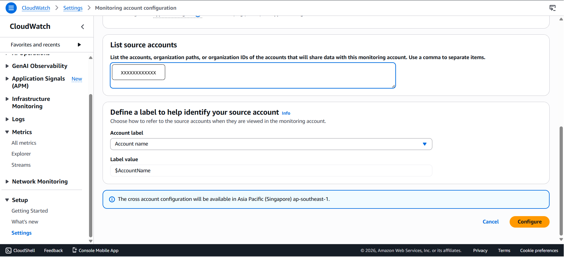 Specifying source account
