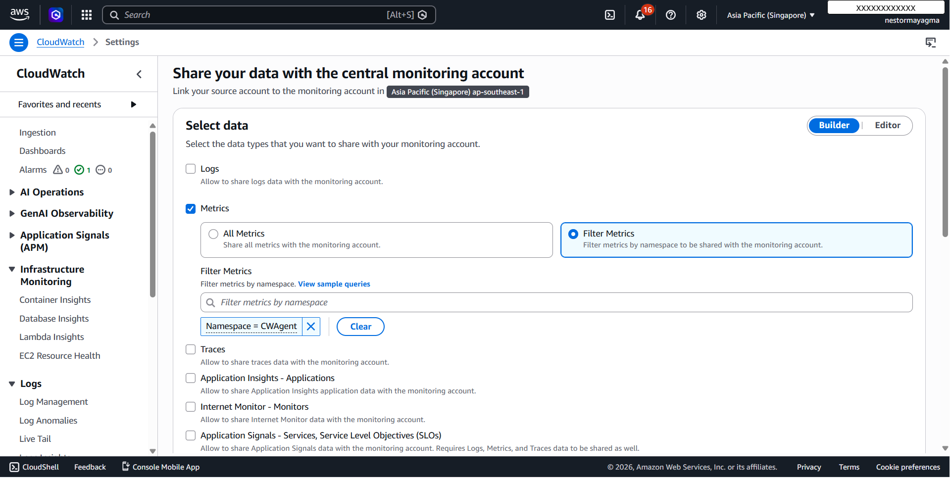 Sharing data to monitoring account