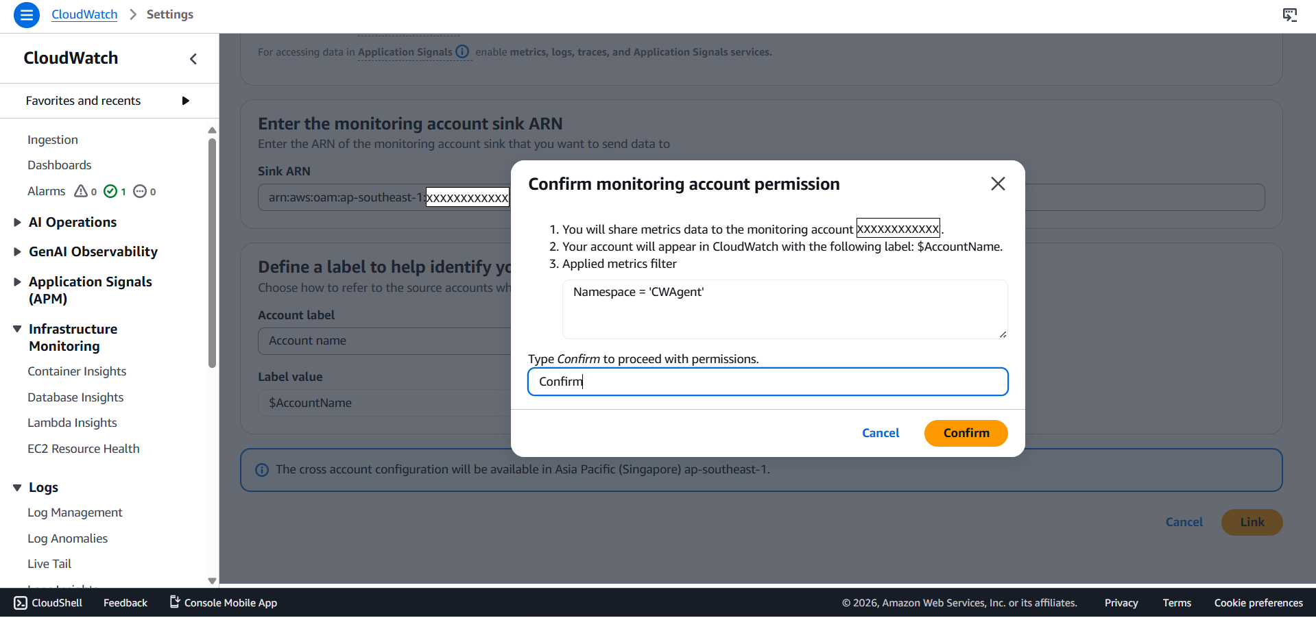 Confirming cross-account link