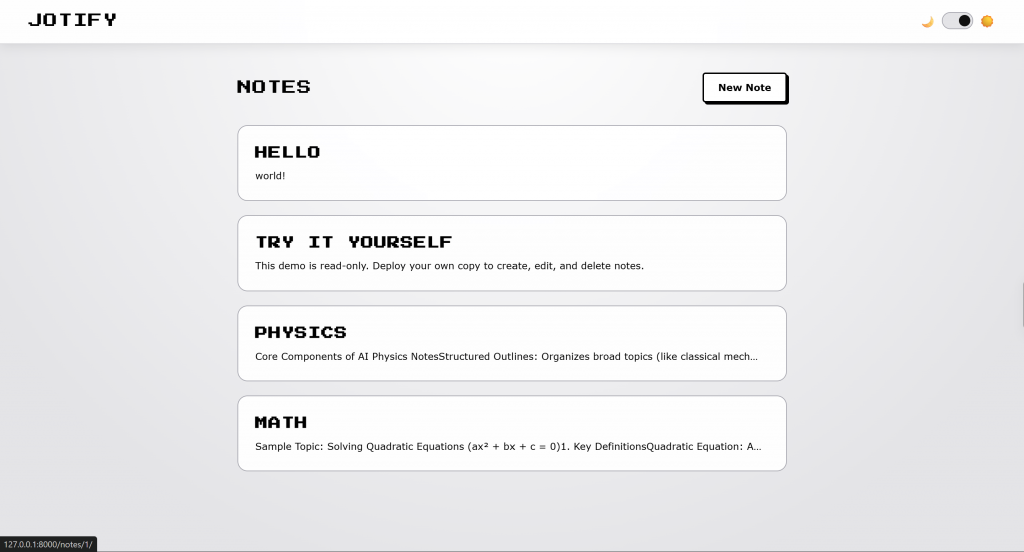 Jotify - AI-powered Django Note-Taking App in Light mode