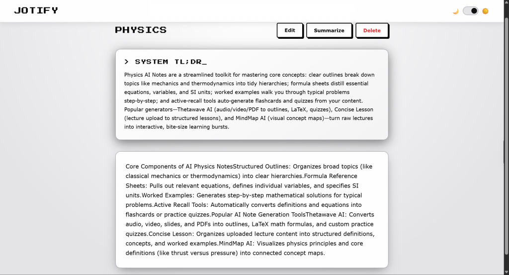 AI-powered Django Note-Taking App
Summarization of Notes in Light Mode