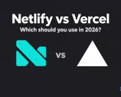 Graphic displaying the text "Netlify vs Vercel: Which should you use in 2026?" on a black background, with the teal Netlify logo on the left, a "vs" in the center, the white Vercel triangle logo on the right, and the Tutorials Dojo logo in the bottom right corner.
